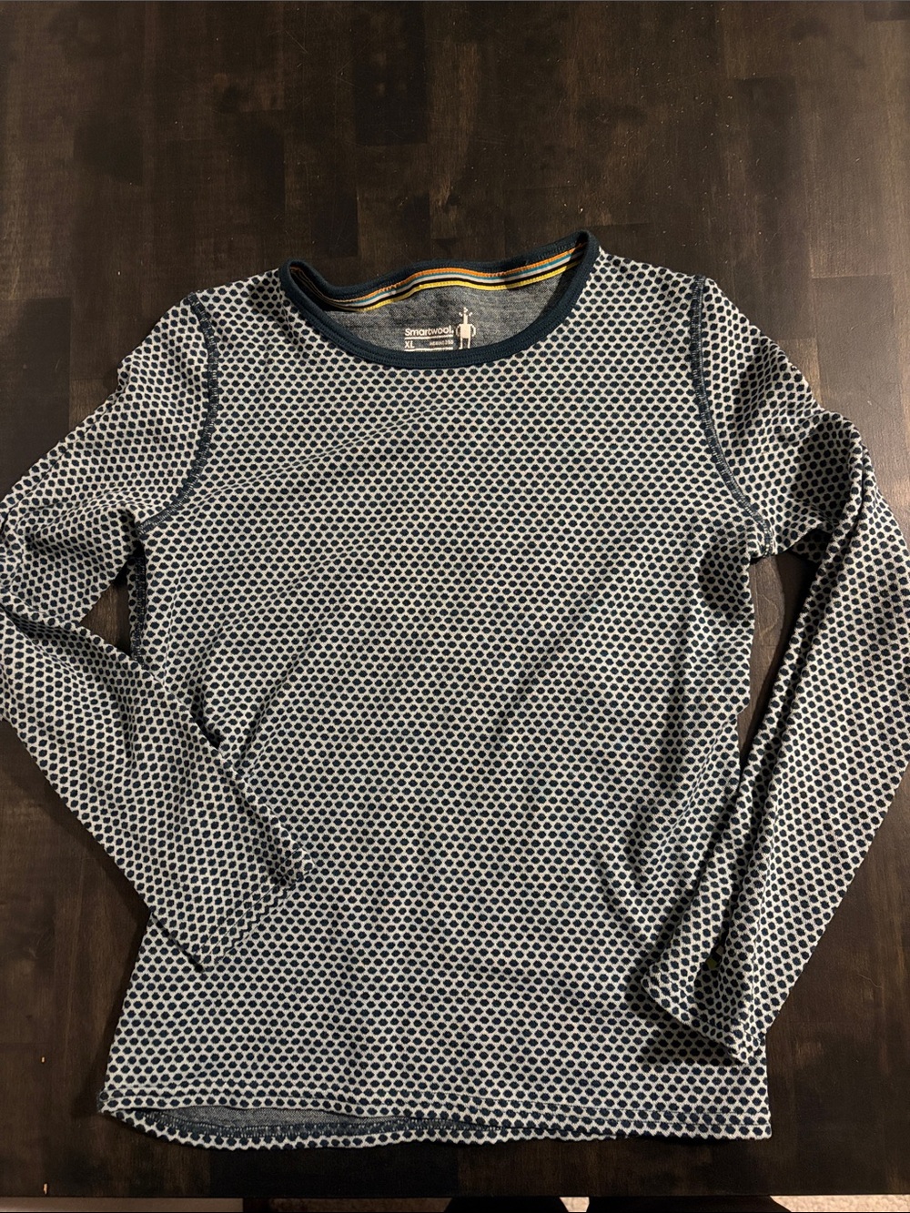 Smartwool Dark Teal Polka Dot Merino Wool Long Sleeve Base Layer Size XL Youth